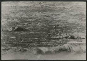 Cuerpos sin vida de soldados en un campo de batalla
