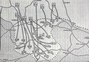 Movimientos y avance máximo republicano durante la batalla de Brunete. Ilustración de Severiano Montero.